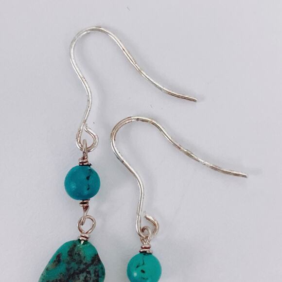 Lightweight Sterling Silver Turquoise-Hued Howlite Stone Long Dangle Earrings - Picture 9 of 11